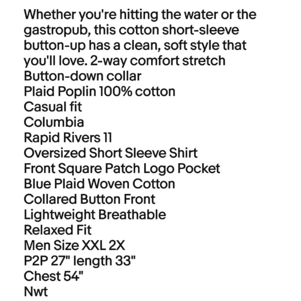 Columbia Rapid Rivers Shirt Men XXL Blue Plaid Poplin Stretch Cotton Button Nwt